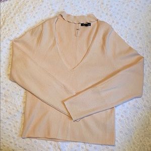 Pink deep v neck cropped sweater